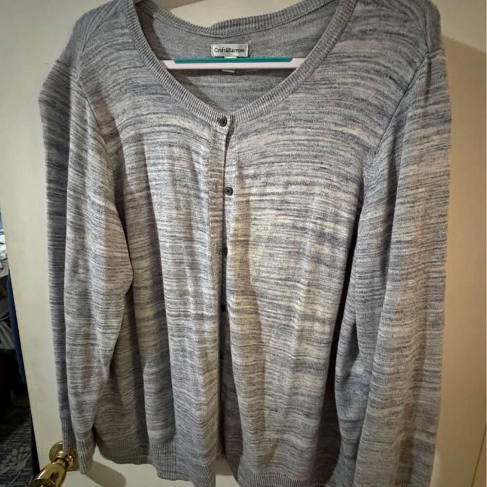 Croft & Barrow 2X sweater cardigan button-up front marled blue and white pattern
